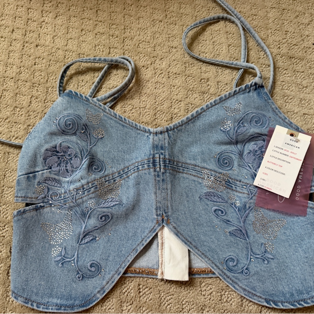 NWT Denim Butterfly crop top